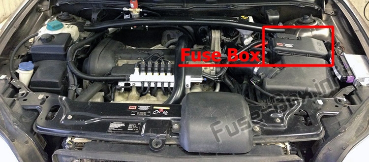 The location of the fuses in the engine compartment: Volvo XC90 (2008-2014)
