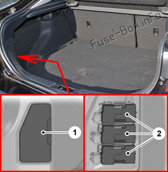 The location of the fuses in the trunk (5-door): Ford Mondeo (Mk4; 2010-2014)