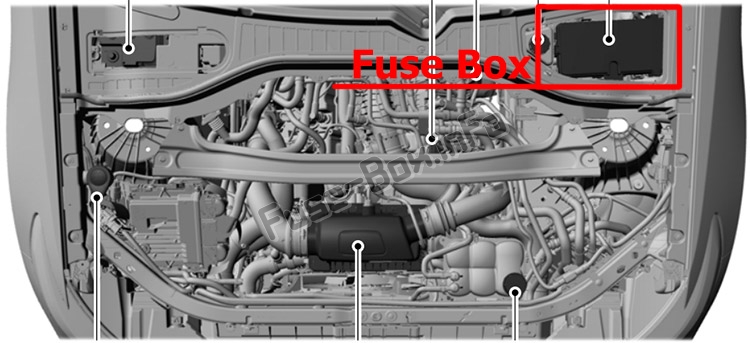 The location of the fuses in the engine compartment: Lincoln Aviator (2020-...)