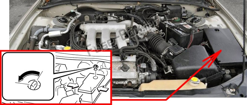 The location of the fuses in the engine compartment: Mazda Millenia (2000, 2001, 2002)