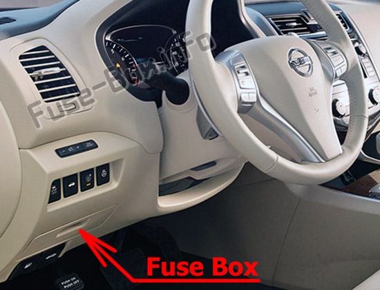 The location of the fuses in the passenger compartment: Nissan Altima (2013-2018)