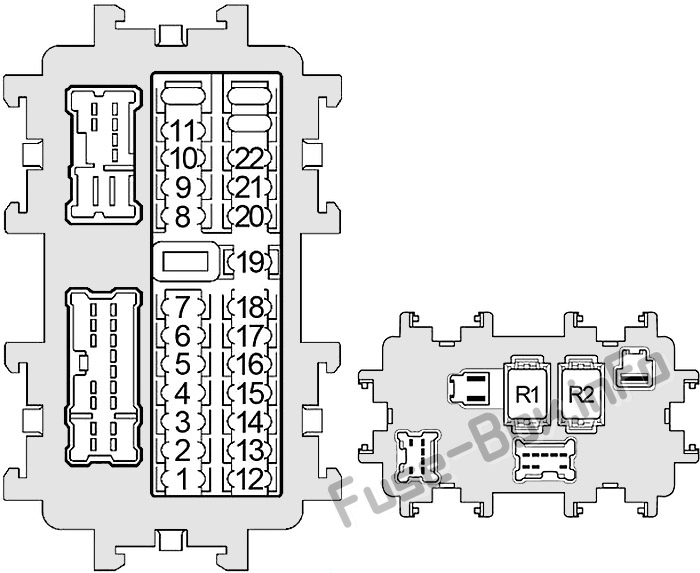 Instrument panel fuse box diagram: Nissan Frontier (2005, 2006, 2007, 2008, 2009)