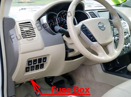 The location of the fuses in the passenger compartment: Nissan Murano (2009-2014)