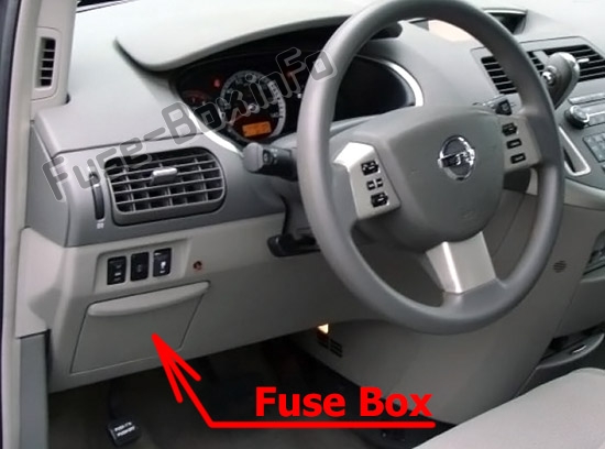 The location of the fuses in the passenger compartment: Nissan Quest (2004-2009)