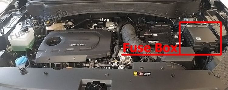 The location of the fuses in the engine compartment: KIA Seltos (2019-2020-..)