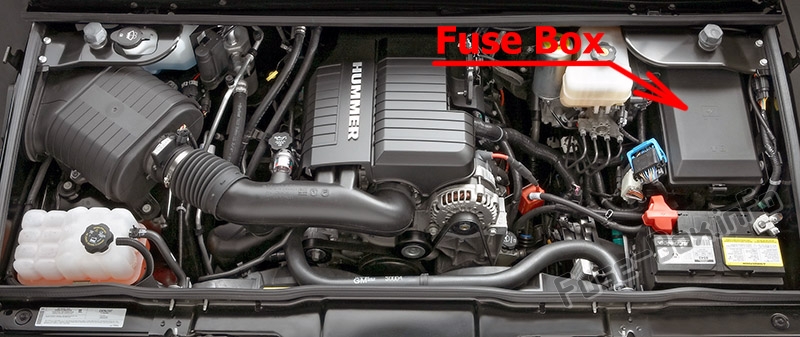 The location of the fuses in the engine compartment: Hummer H2 (2008-2010)