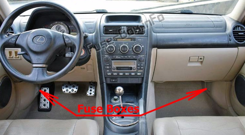 The location of the fuses in the passenger compartment: Lexus IS300 (XE10; 2001-2005)