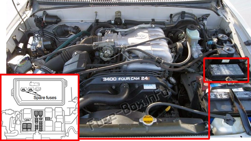 The location of the fuses in the engine compartment: Toyota 4Runner (N180; 1995-1998)