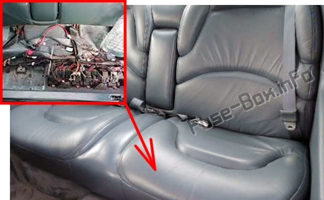 The location of the fuses under the rear seat: Buick Riviera (1994-1999)