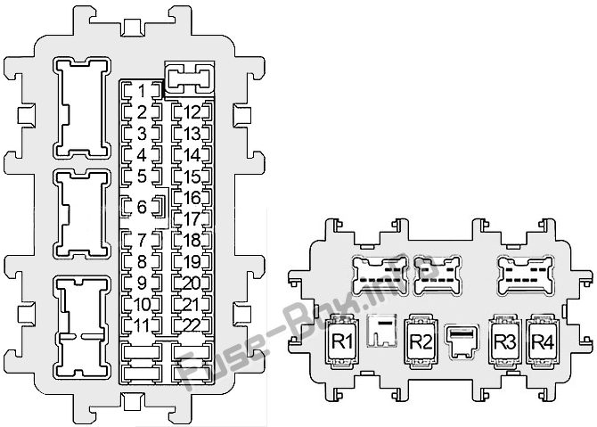 Interior fuse box diagram: Infiniti EX35/EX37 (2007, 2008, 2009, 2010, 2011, 2012, 2013)