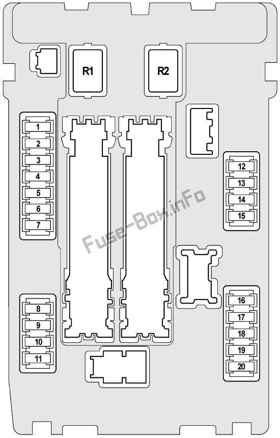 Under-hood fuse box #1 diagram: Infiniti FX35, FX50, QX70 (2008, 2009, 2010, 2011, 2012, 2013, 2014, 2015, 2016, 2017)