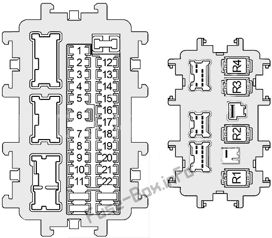 Interior fuse box diagram: Infiniti G25/G35/G37/Q40 (2006, 2007, 2008, 2009, 2010, 2011, 2012, 2013, 2014, 2015)