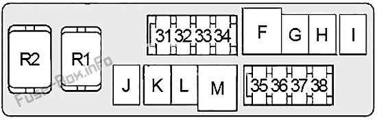 Under-hood fuse box #2 diagram: Infiniti M35, M45 (2006, 2007, 2008, 2009, 2010)