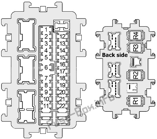 Instrument panel fuse box diagram: Infiniti Q70 (2013, 2014, 2015, 2016, 2017, 2018, 2019)