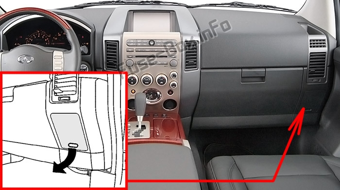 The location of the fuses in the passenger compartment: Infiniti QX56 (2004-2007)