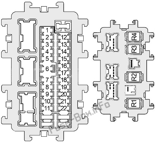 Instrument panel fuse box diagram: Infiniti QX56 / QX80 (2010, 2011, 2012, 2013, 2014, 2015, 2016, 2017)
