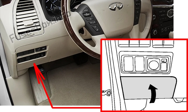 The location of the fuses in the passenger compartment: Infiniti QX56 / QX80 (2010-2017)