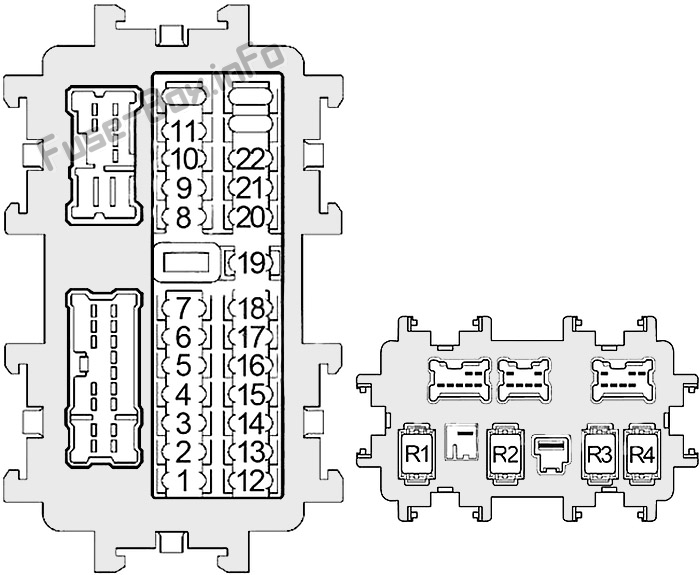 Instrument panel fuse box diagram: Nissan Quest (2011, 2012, 2013, 2014, 2015, 2016, 2017)