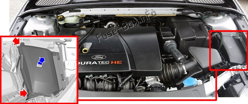 The location of the fuses in the engine compartment: Ford Mondeo (2007-2010)