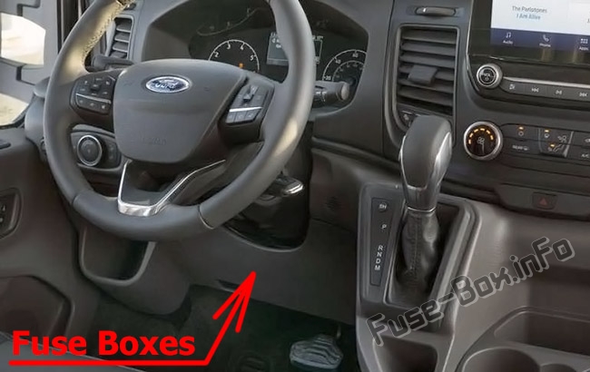 The location of the fuses in the passenger compartment: Ford Transit Custom (2019, 2020-..)