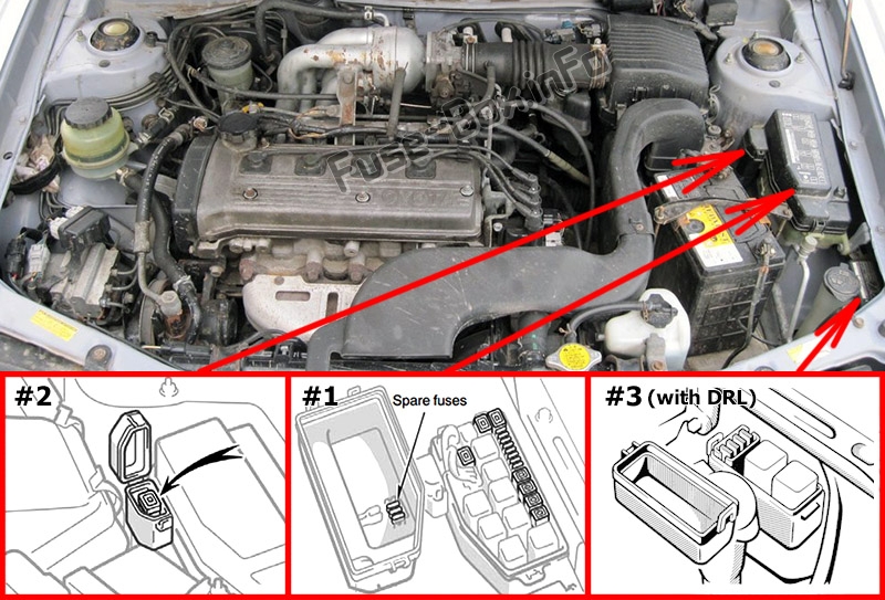The location of the fuses in the engine compartment: Toyota Tercel (1994-1999)