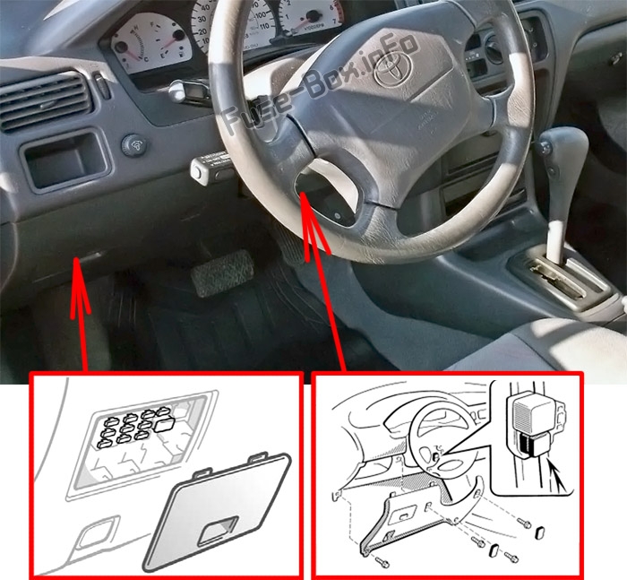 The location of the fuses in the passenger compartment: Toyota Tercel (1994-1999)