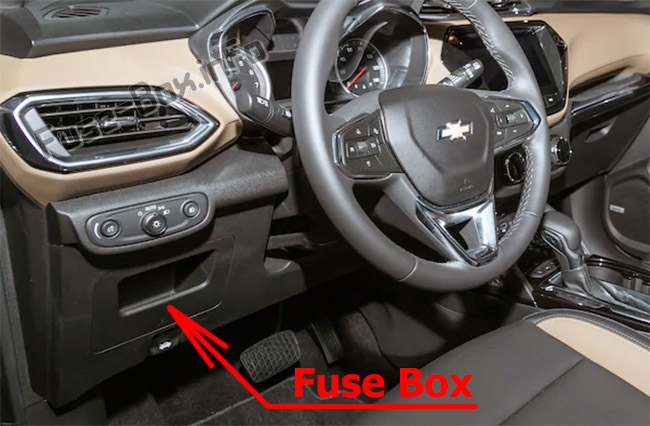 The location of the fuses in the passenger compartment: Chevrolet TrailBlazer (2020, 2021...)