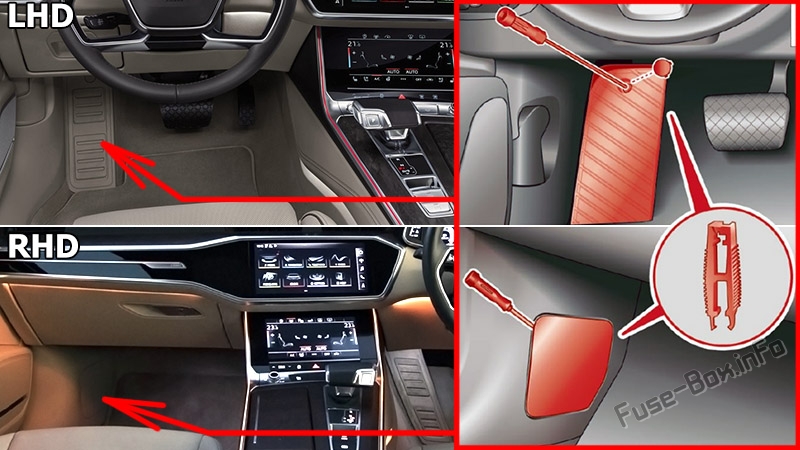 The location of the fuses in the passenger compartment: Audi A6 / S6 (2018-2020...)