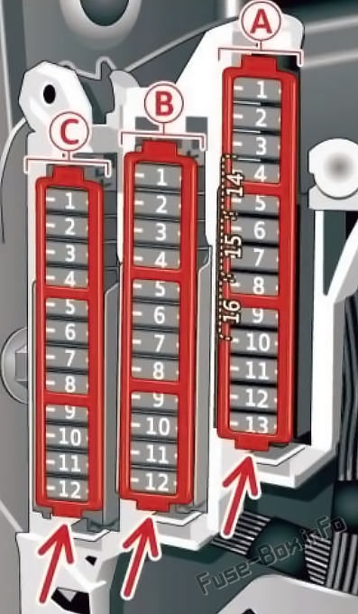 Left instrument panel fuse box diagram: Audi A7 / S7 (2012, 2013, 2014, 2015, 2016, 2017)