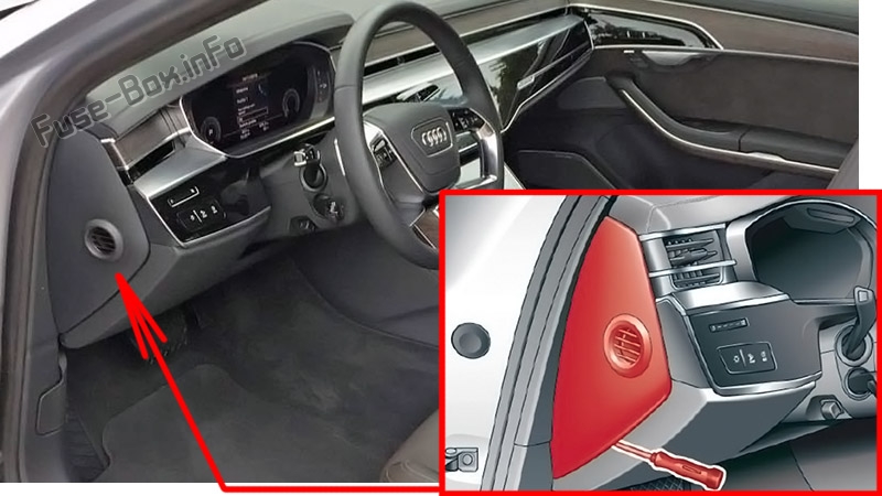 The location of the fuses in the passenger compartment: Audi A8 / S8 (2018-2020...)