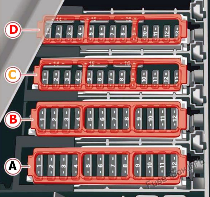 Trunk fuse box diagram: Audi Q7 (2016, 2017, 2018, 2019)
