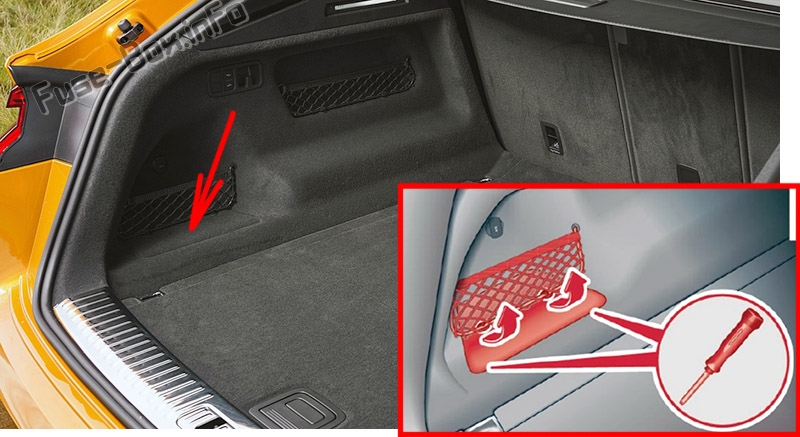 The location of the fuses in the trunk: Audi Q8 (2019, 2020...)