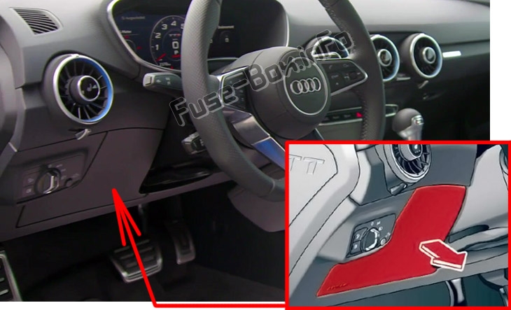 The location of the fuses in the passenger compartment: Audi TT (2015-2020)