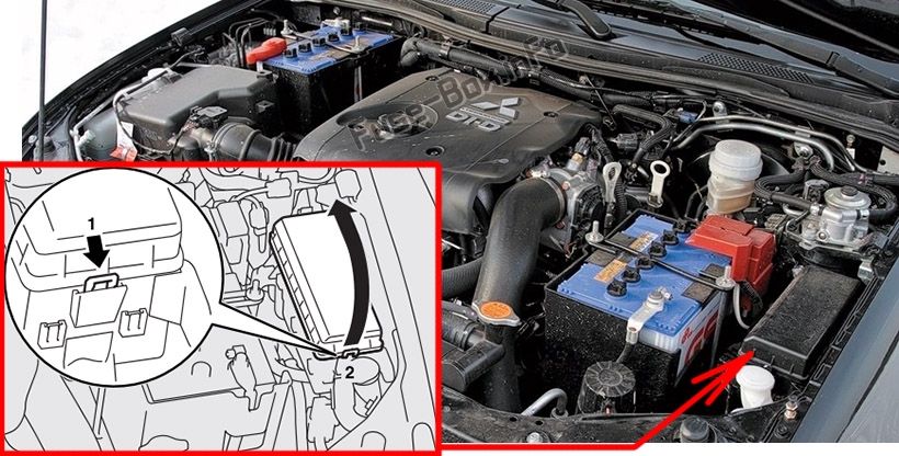 The location of the fuses in the engine compartment: Mitsubishi Pajero Sport (2008-2016)