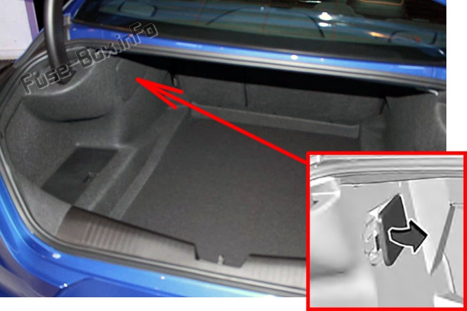 The location of the fuses in the trunk: Cadillac CT4 (2020, 2021)